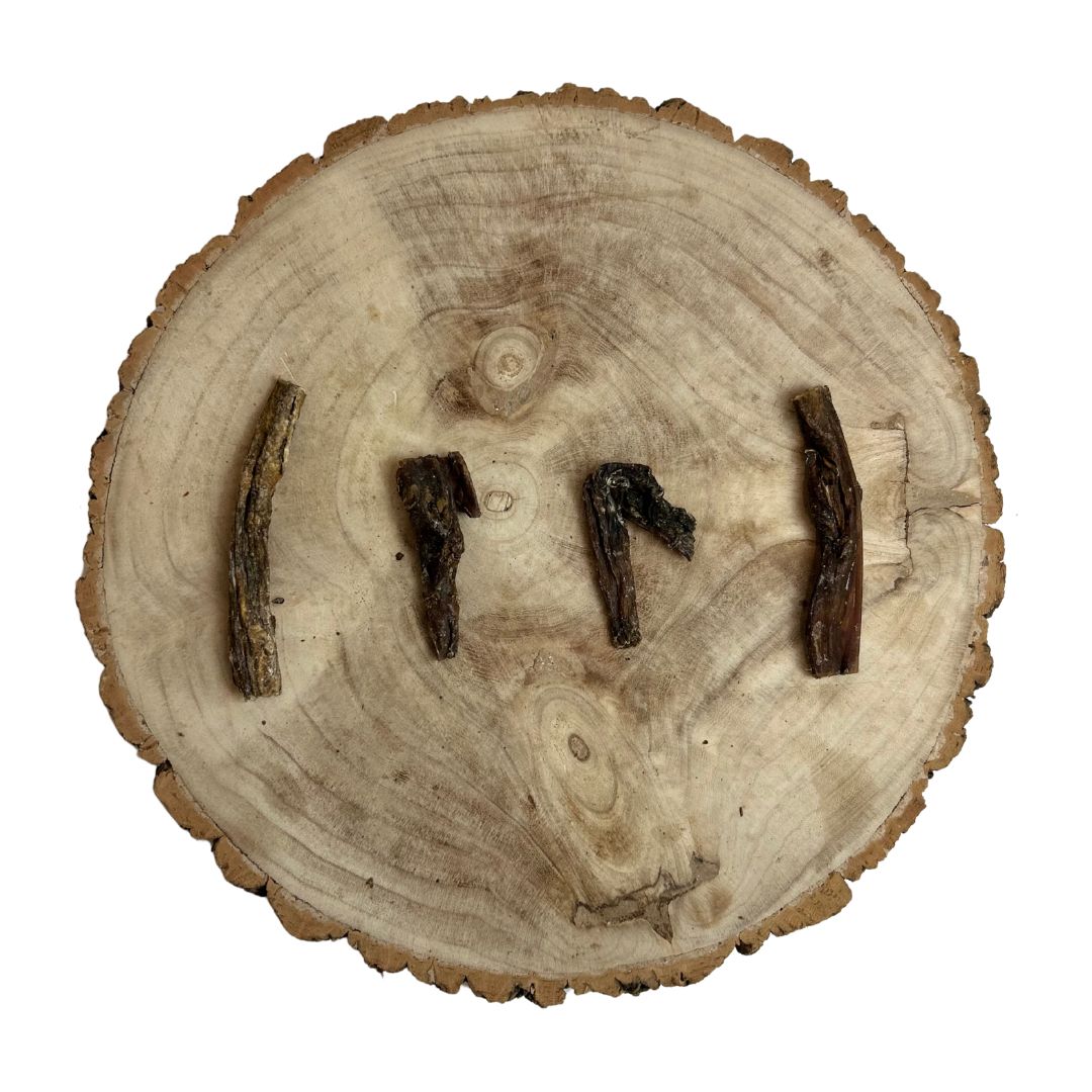 All Natural dried camel tripe on a wooden background 