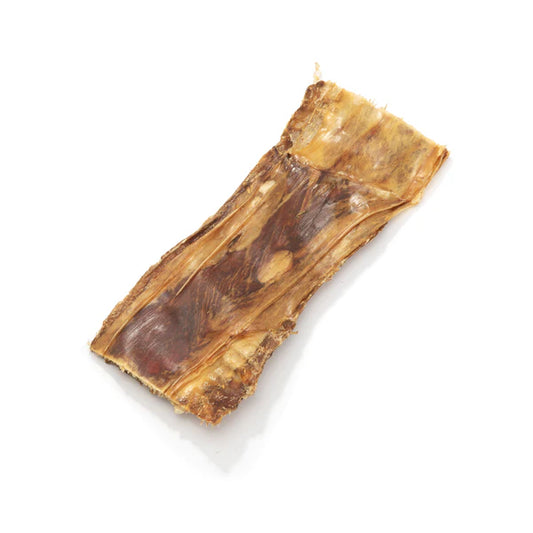 Natural air dried flat beef gullet on a plain white background